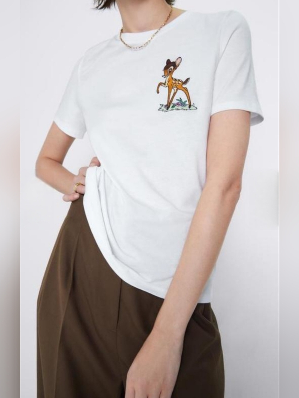 🦌EUC Zara Disney Collab "Embroidered Bambi🦌 Shortsleeve T-Shirt" White🤍 Large